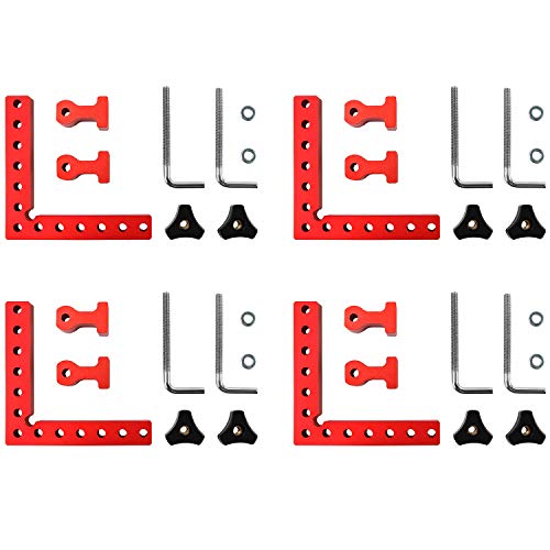 Qwork 4Pcs 90 Degree Positioning Squares Right Angle Clamps Fixing Clamp, 5.5"×5.5"(14×14Cm), Aluminum Alloy Woodworking Carpenter Tool For Box Cabinets Drawers Picture Flame #TOP5