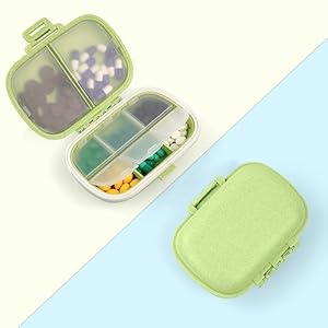 ACWOO Pill Box Organizer, 1 stuks draagbare medicijnopbergdoos met 8 compartimenten, pillendoosje Pillendispenser voor vitamines, levertraan, supplementen en medicijnen voor reizen en werk (geel groen)