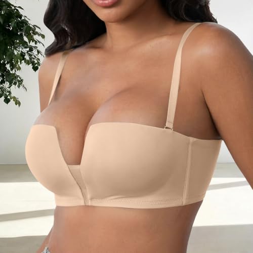 MESSIYO Everyday Jelly Bras for Women Wireless Deep V Bra Beige - image 3