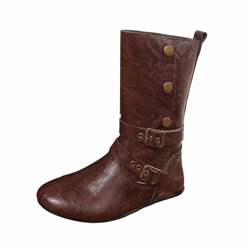 Bottes d'équitation 2026 avec talon plat, sangle à boucle décorative pour des tenues décontractées confortables, marron, 40 EU