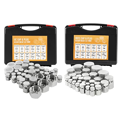 128Pcs 37° Jic And Orfs Hydraulic Cap And Plug Kit Hose Tube And Pipe Fitting Set, Flare Thread & O-Ring Face Seal Cap And Plug Kit, Galvanized Steel And Precision Threading, Dash Sizes 4 6 8 10 12 16 #TOP20