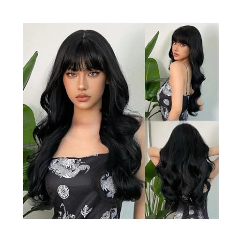 Perruque frange noire pour changer de look facilement cheveux longs bouclés