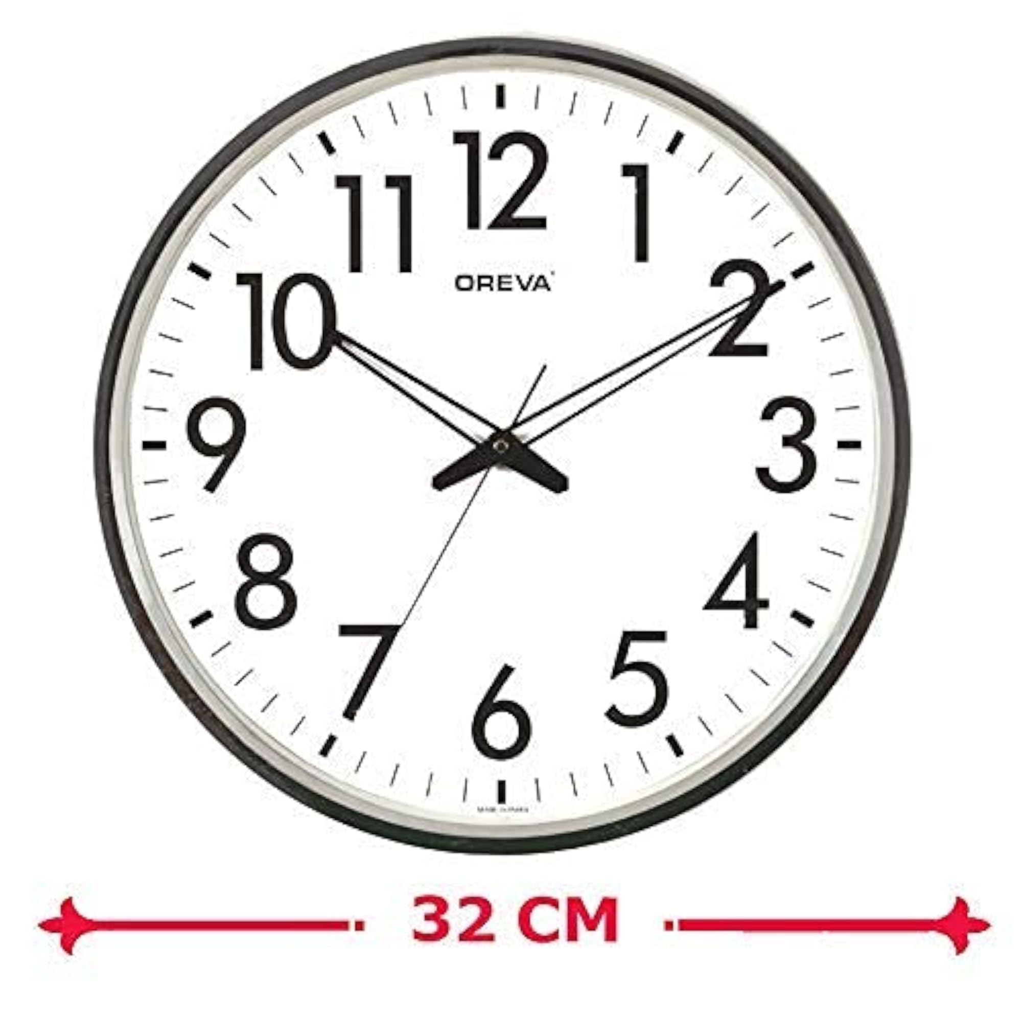 Round Plastic Wall Clock with White Dial and Silver Rim