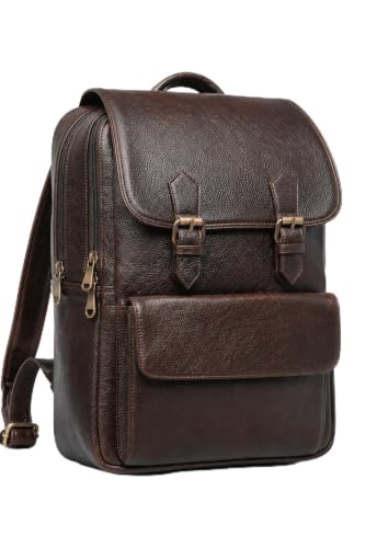Image of Full-Grain Natural Genuine Pure Leather Laptop Backpack Bags for Mens Man and Women College Office Use Daypack Travel 16 Inch, Size: H-16 X L- 10 X W- 5 Inches