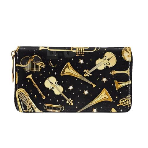 (Musical Instruments) Faux Leather Wallet Long Clutch Zipper Purse Card Holder Travel Coins Cash Organizer Phone Pocket 7.48 x 4.13 x 0.9 inches2