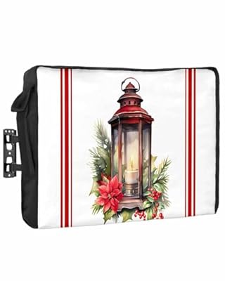 DecorLovee Outdoor TV Cover 80 to 85 Inches Weatherproof & Waterproof, Red Christmas Outdoor TV Enclosure with Remote Control Pocket, Xmas Poinsettia Botanical Red Striped TV Screen Protectors