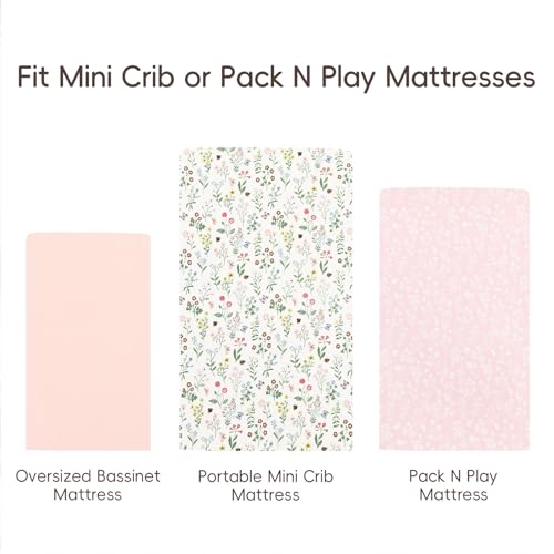 Image of david's kids 3 Pack Mini Crib Sheets, Soft Breathable Premium Pack N Play Sheets for Baby Boys Girls Neutral, Playard and Mini Crib Mattresses, Garden