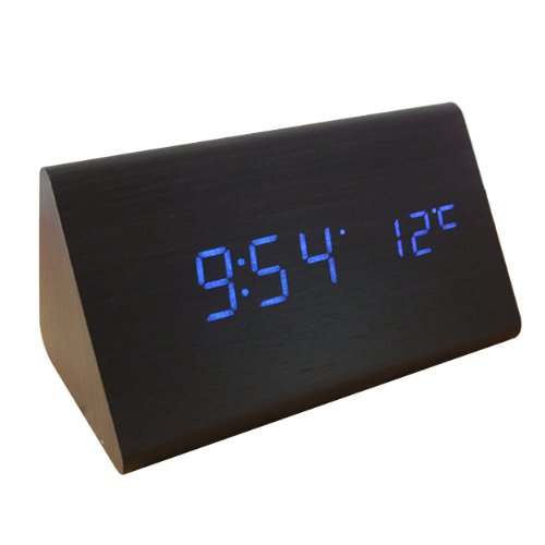 Dfunlife Fashion Wooden Triangle LED Digital Desktop Alarm Clock with