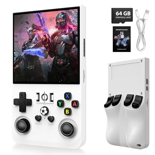 xiskt Videojuegos portátiles portátiles con 64 GB de memoria interna y más de 18.000 juegos clásicos, consola de videojuegos portátil con sistema Linux, pantalla IPS de 4,0 pulgadas, batería de 4000