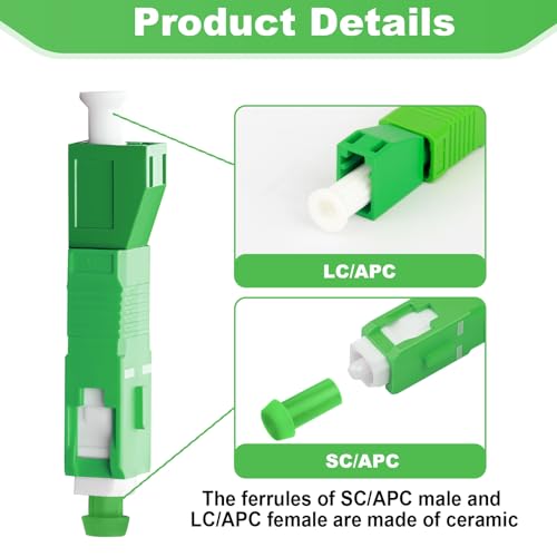 Solryn 2 Stück Glasfaser Adapter SC/APC auf LC/APC Stecker, Hybrid-Glasfaser-Adapterstecker, Geringe Einfügungsdämpfung, Effizient und Stabil, Kompatibel mit Glasfaserkabel, Verteilerrahmen, CATV