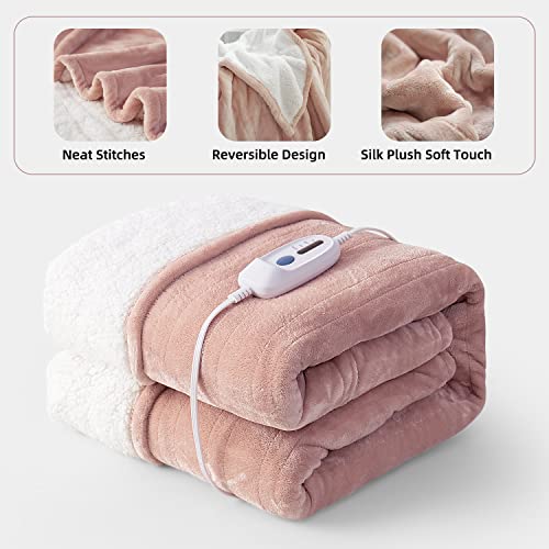 Gotcozy Heated Blanket Electric Throw 50''X60''- Soft Silky Plush Electric Blanket With 4 Heating Level & 3 Hour Auto Off Heating Blanket, Etl Certified Machine Washable (Rose Dust) #TOP1