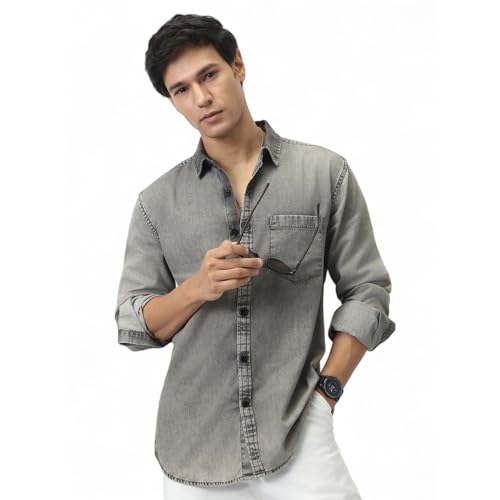 Image of Urbano Fashion Men's Regular Fit Full Sleeve Washed Denim Shirt