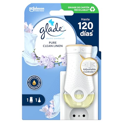Glade - Ambientador Eléctrico Líquido con aceites esenciales, aroma Frecor de Ropa, hasta 120 días, difusor + recambio, Difusor + Recambio