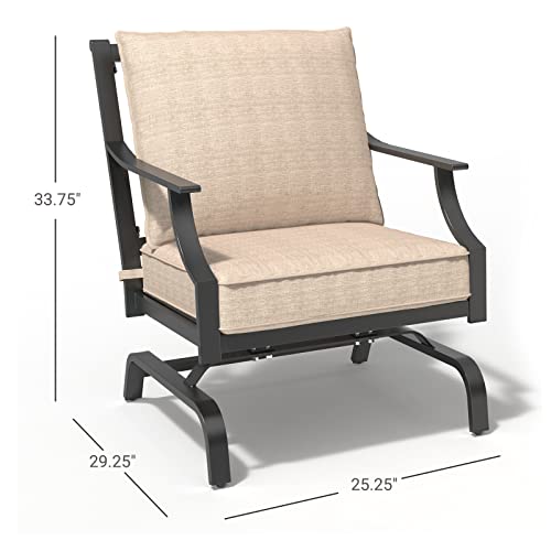 Grand Patio Outdoor Patio Seating Chair, Motion Chair, Stationary Rocker, Padded Cushion Chair, Set Of 2, Beige #TOP3