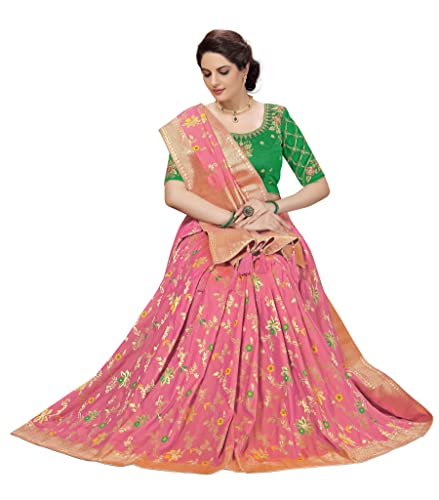 Nivah Fashion Damen Banarasi Silk Saree mit Blusenstück, rose, One size Cover
