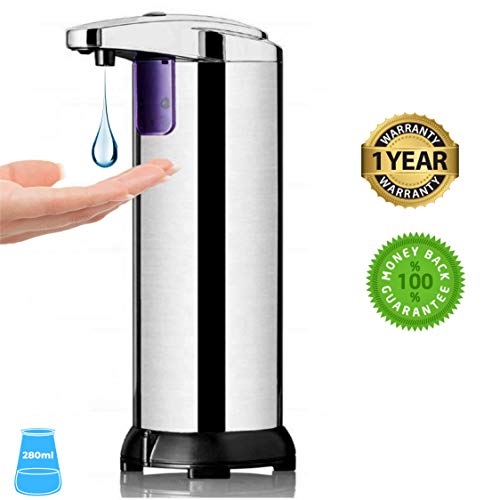 C&L Automatic Soap Dispenser - Liquid Hand Soap - Strong Pump Motor - Stainless Steel Body - Touchless Hand sanitizer Dispenser for Kitchens & Bathrooms - Waterproof Base for Home & Business.