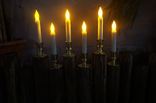 [12 PACK]Flameless Ivory Mini Wax Dipped Flickering Amber LED Battery Timer Taper Candles-KCRIUS(TM)