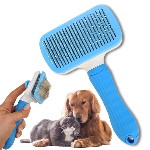 MAGUEZ Cepillo para mascotas con puntas de acero inoxidable, cepillo para perros y gatos, accesorios para perros y gatos, elimina pelo muerto, viene con una bolsa de almacenamiento de regalo