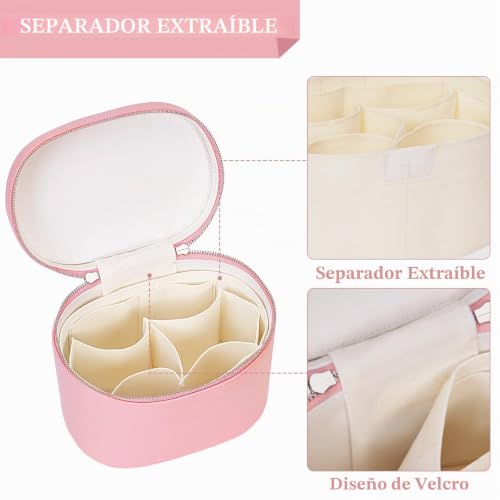 Estuche de tocador marrón HiTotes de 20 cm con divisores y diseño portátil para maquillaje 4