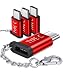 JSAUX USB Type C Adapter,4-Pack Aluminum USB C to Micro USB Convert Connector with Keychain Fast Charger for Samsung Galaxy S9 S8 Note 8,Pixel 2 XL,LG V20 G5 G6,Moto Z Z2,Nintendo Switch,More(Red)