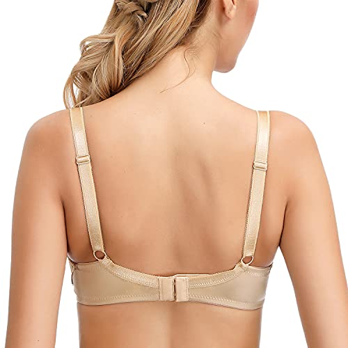 Wingslove Women's Full Coverage Unlined Underwire Bra Embroidered Minimizer Lace Bra No-Padded (34D-44H) Nude #TOP2