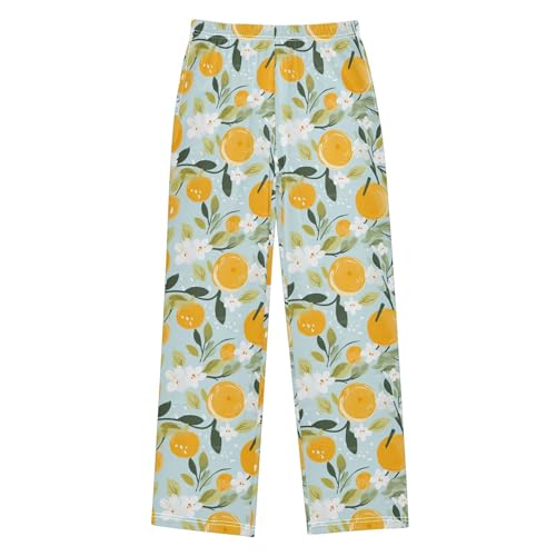 Orange Fruit Long Pajama Pants Elastic Waist PJ Bottoms with Pockets S A1118452