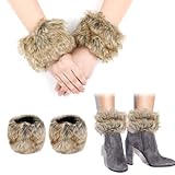 DIVINA VITAE Women's Faux Fur Wrist Cuffs Brwon Plush Arm Warmers Short Furry Bands Wrist Warmer Winter Fox Furry Wristbands Fluffy Fur Cuff Bracelet Arm Warmer Accessories