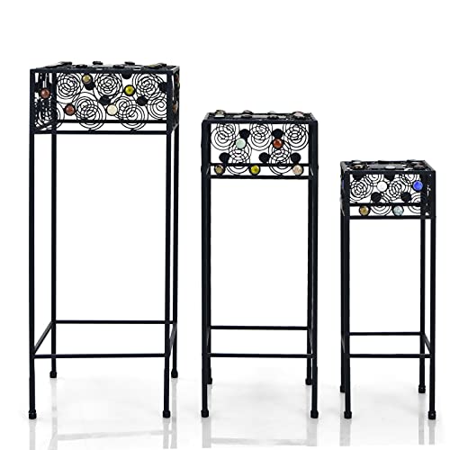 Giantex Metal Plant Stand Set Of 3, Display Rack For Potted Plants With Colorful Ceramic Beads, Irons Planter Supports Flower Pot Display Holder End Table For Home Patio Garden #TOP7