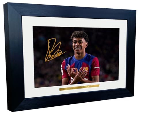 Kitbags & Lockers 12x8 A4 Signed Lamine Yamal Barcelona 304 Celebration Autographed Autograph Signed Signature Photograph Photo Picture Frame Football Soccer Poster Spain Gift 1, Black