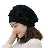 Tuscom Fashion Womens Flower Knit Crochet Beanie Hat Winter Warm Cap Beret (Black)