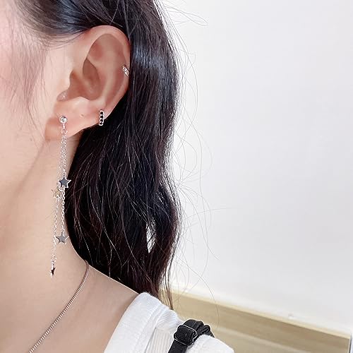 Tassel Star Threader Chain S925 Sterling Silver Long Dangle Drop Earrings For Women Girls Elegant Cute Ball Stud Dangling Hanging Fashion Lucky Star Lightweight Hypoallergenic Jewelry Gifts Birthday #TOP5
