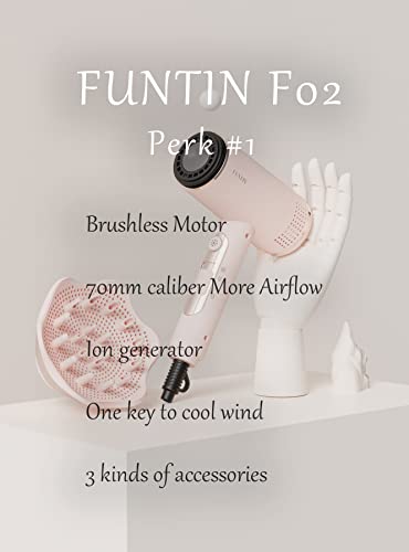 Funtin Hair Dryer Brushless Blow Dryer 2000W Ionic With Diffuser Brush Comb Nozzles, 110,000Rmp Brushless Motor, For Salon Professional Use Pink #TOP4