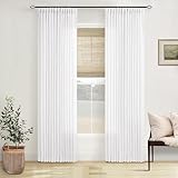 White Linen Pinch Pleated Curtains 84 Inches Long 2 Panels for Living Room Bedroom Snow White Textured Linen Pleated Hooks Rings Back Tab Elegant Luxury Light Filtering Curtain Drapes 84 Inch Length