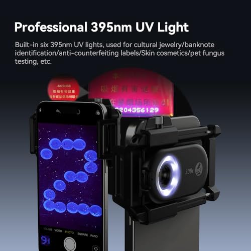 Lente de microscopio para teléfono 200X, accesorio cámara macro de bolsillo con luz LED 4