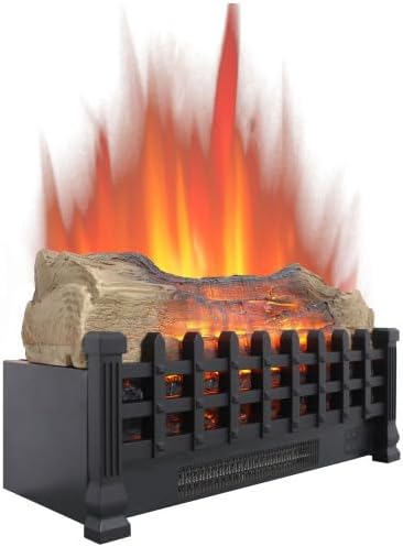 20 inch Electric Fireplace 3D Log Set Insert, Free Standing Fireplace Heater for Indoor (Antique Black)