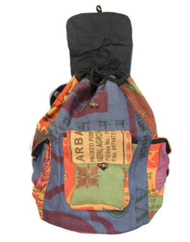 Dharmaobjects Lungta Recycled Jute Rice Bag Backpack Hand Made Nepal Multi Color #TOP1