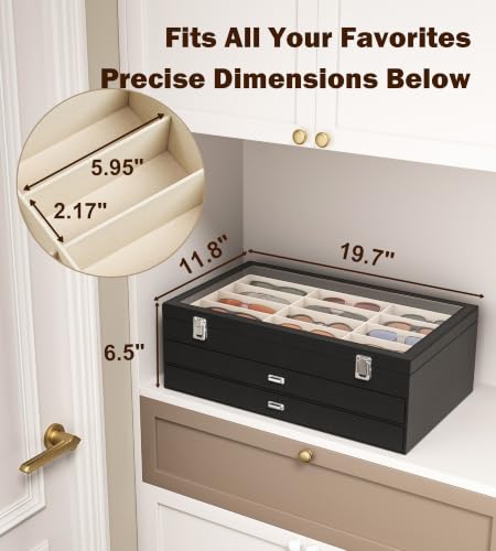 Image of NEWLOOP 45 Slots Sunglass Organizer for Multiple Pairs of Eyeglass See-through Display Case Storage Box for Women Men