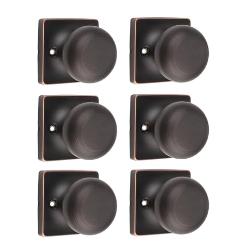 GOBEKOR 6 Pack Single Dummy Door Knobs for French Doors Oil Rubbed Bronze Square Interior Door Knobs Dummy Round Single Side Knob Handles