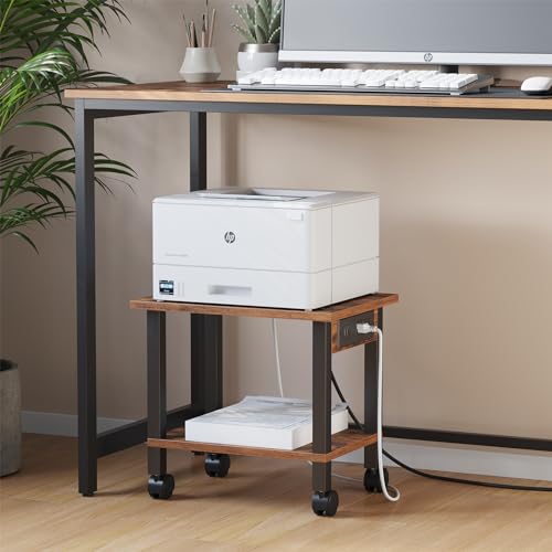 image for TUTOTAK 2 Tier Printer Stand, Rolling Printer Cart with Power Outlets 