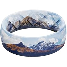 Egnaro Wedding Rings Men, Silicone Breathable Printed Design Rubber Engagement Bands with Air Flow Grooves