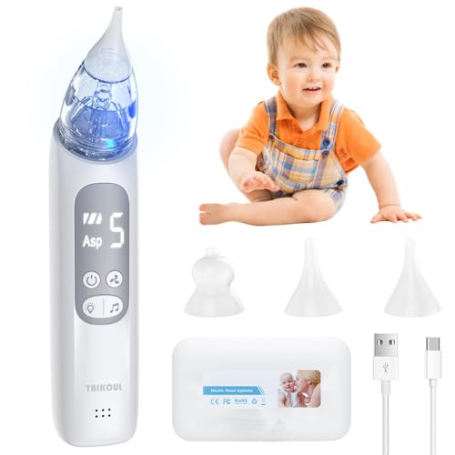 Aspirador Nasal Eléctrico para Bebé, TAIKOUL Recargable Succionador Nasal para Bebé, Limpiador Profundo de la Nariz para Bebé con Función de Nana Calmante, Succión de cinco Velocidades, Antirretorno