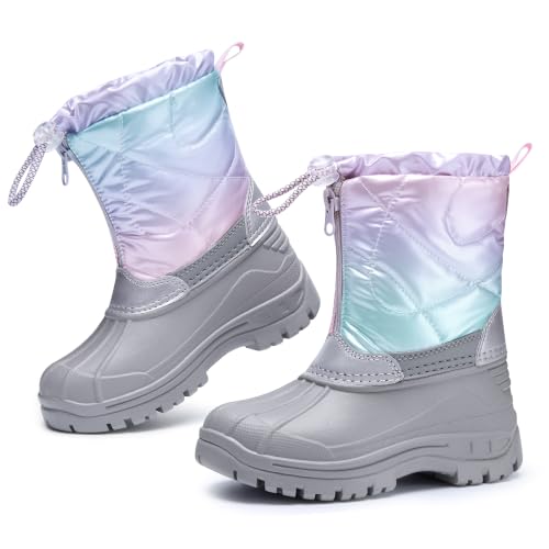 Stelle Girls Snow Boots with Zipper Kids Boys Winter Outdoor Boots(HF,3ML)