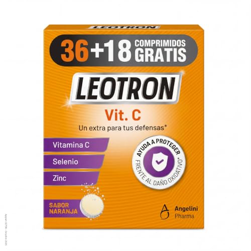 LEOTRON Vitamina C 36+18 comprimidos efervescentes - Complemento alimenticio con vitamina C, zinc y selenio con edulcorantes