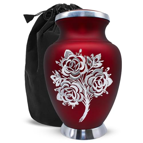 Solace Forever Red Rose Cremation Urn, Decorative Urns, Funeral Urns for Human Ashes Adult Female & Male