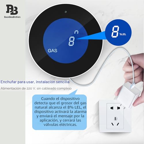 Miniatura 7 de Detector De Gas Wifi Inteligente, Detector De Gas Natural Carbón Metano Gpl Con Pantalla Lcd, Alarma De 85db, Compatible Con App,Enchufe Tipo C Certificado En 50194