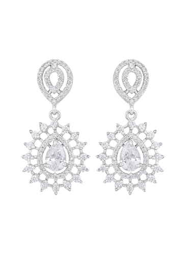 Image of ASMITTA Cubic Zirconia CZ Studded Rhodium Plated Necklace Set | Jewelery for Women Girls Ladies | Wedding Party Festive A-NS073