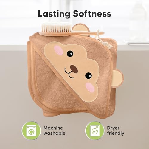 Image of KeaBabies Hooded Baby Towel for Newborn, Baby Bath Towels (Monkey, 35x35) | Viscose Derived from Bamboo, Large Baby Towels with Hood, Boys, Girls, Toddler, Soft Absorbent Baby Bath Essentials