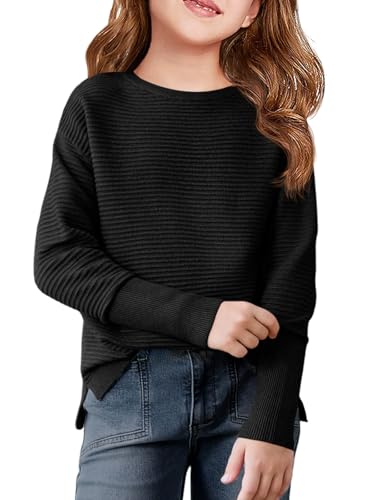 Image of Haloumoning Girls Fall Sweater Kids Ribbed Knit Split Pullover Tops 5-14Y