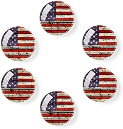 kasader Round Refrigerator Magnets Glass Fridge Magnets Decoration for Fridge Office Calendar Whiteboard Photo Cabinet 6 Pcs - Vintage American Flag, 1.18in/3cm