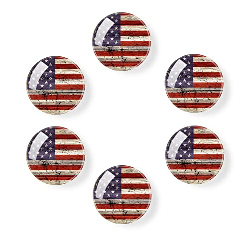 Kasader Round Refrigerator Magnets Glass Fridge Magnets Decoration For Fridge Office Calendar Whiteboard Photo Cabinet 6 Pcs - Vintage American Flag, 1.18In/3Cm #TOP3